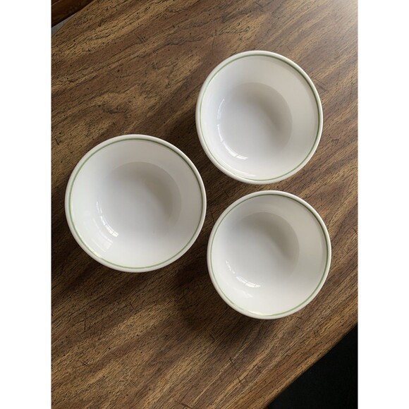 3 Corelle Bowls Green Stripe Floral Spray Spring Blossom Meadow Cereal Soup Vtg - Picture 2 of 10